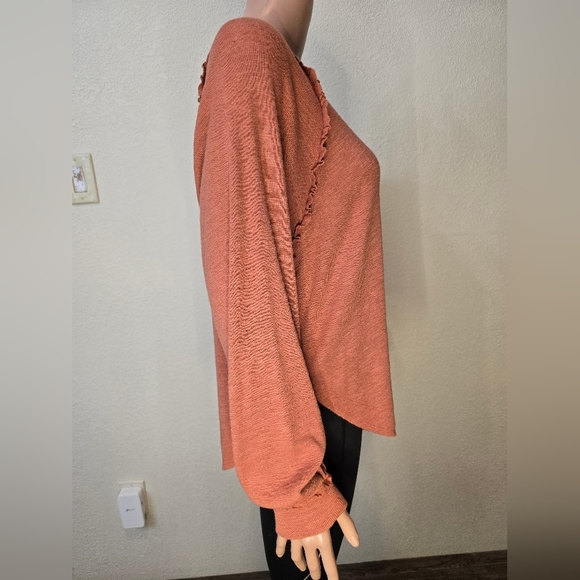 Pilcro by Anthropologie Brick Red Sweater Ruffle Fall Cozy Autumn Orange Size S - Picture 5 of 8